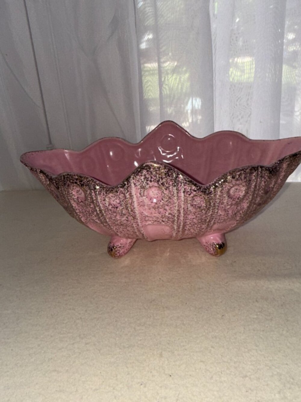 MCM California Original Pottery? Oblong Planter Bowl Vase Pink/Gold No Marking